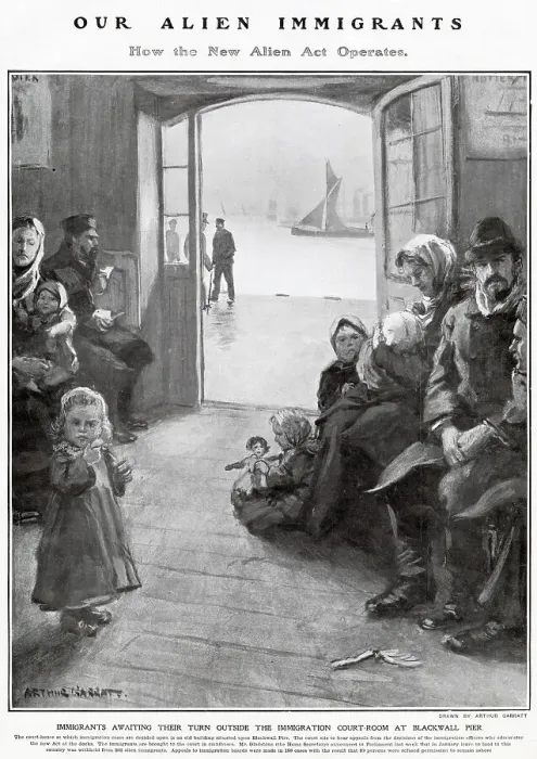 Framed Print : Immigrants Awaiting Outside Court-Room, Blackwall Pier 1906 Framed Print : Immigrants Awaiting Outside Court-Room, Blackwall Pier 1906