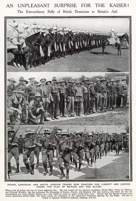 Framed Print : Indian, Canadian and South Africa Troops Fighting 1914