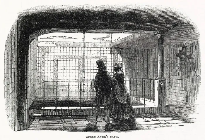 Framed Print : Interior of Queen Anne's Bath, a natural springs between Holborn and Long Acre, London, 1845. Being a source of fresh water it was known for its medicinal properties from at least the time of King William III