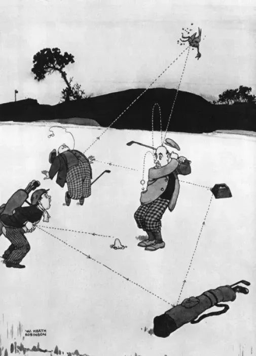 Framed Print : The Ironstein Theory of Golf, by William Heath Robinson Framed Print : The Ironstein Theory of Golf, by William Heath Robinson