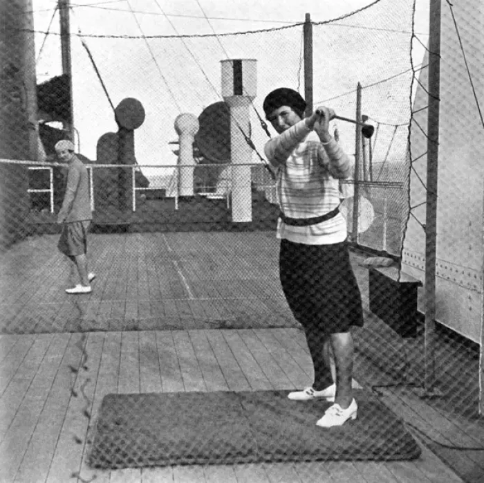 Framed Print : Ishbel Macdonald playing golf on board the Berengaria Framed Print : Ishbel Macdonald playing golf on board the Berengaria