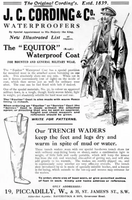 Framed Print : J. Cording advertisement, WW1 with trench waders Framed Print : J. Cording advertisement, WW1 with trench waders