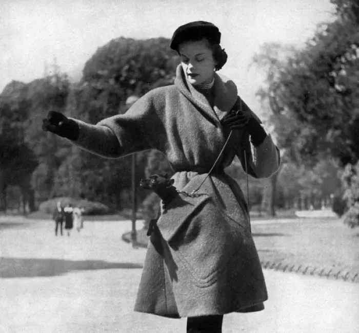 Framed Print : Jacques Griffe outfit - and dog, 1950 Framed Print : Jacques Griffe outfit - and dog, 1950