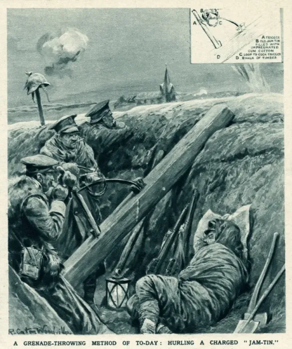 Framed Print : Jam-tin, hand-throwing grenade 1914 Framed Print : Jam-tin, hand-throwing grenade 1914