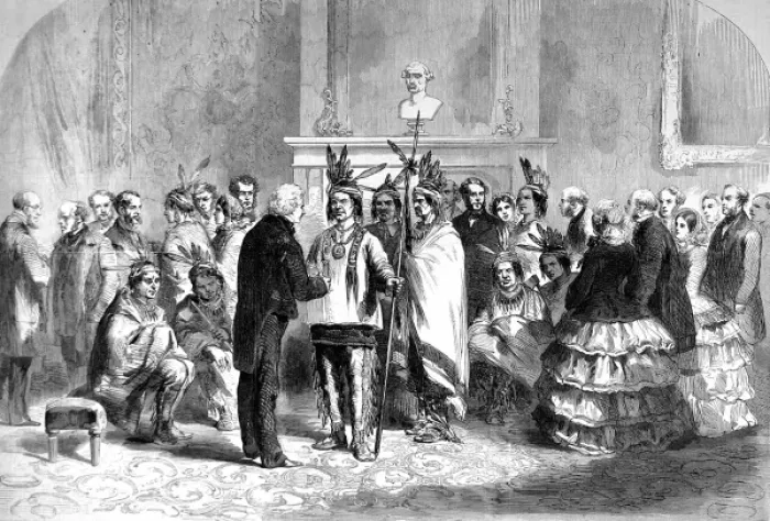 Framed Print : James Buchanan welcoming native American Indians into the Wh Framed Print : James Buchanan welcoming native American Indians into the Wh
