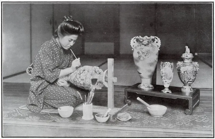Framed Print : Japanese Woman Painting Vases 1908 Framed Print : Japanese Woman Painting Vases 1908