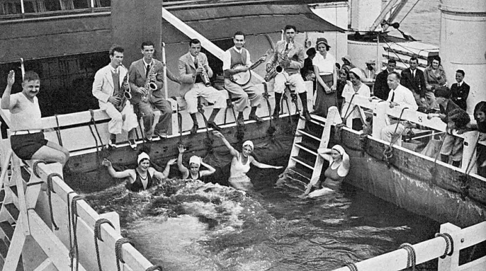 Framed Print : Jazz orchestra by the pool on board the Mauretania Framed Print : Jazz orchestra by the pool on board the Mauretania