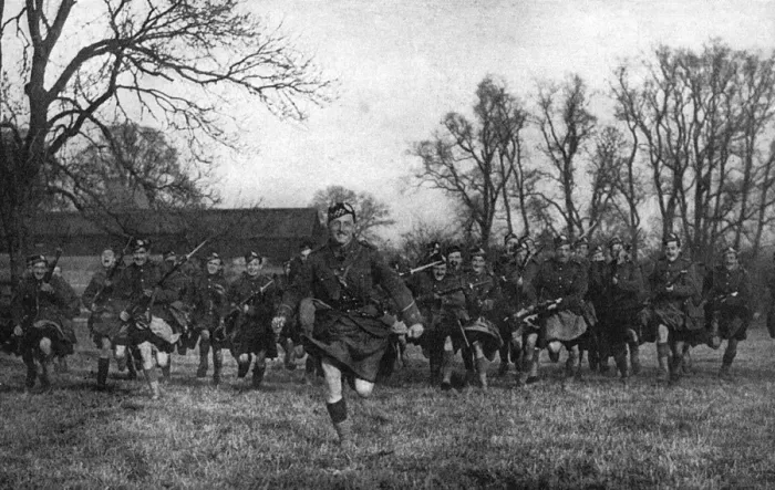 Framed Print : John Lauder, son of Harry, leading practice charge, WW1 Framed Print : John Lauder, son of Harry, leading practice charge, WW1