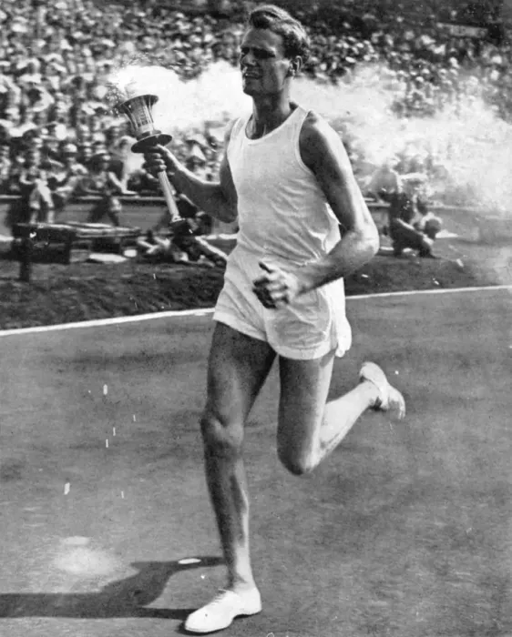 Framed Print : John Mark carrying the Olympic torch, opening ceremony, 1948 Framed Print : John Mark carrying the Olympic torch, opening ceremony, 1948