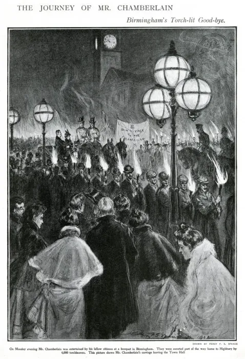 Framed Print : Joseph Chamberlain torch-lit goodbye, 1902 Framed Print : Joseph Chamberlain torch-lit goodbye, 1902