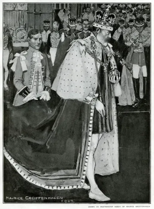 Framed Print : King Edward leaving Westminster Abbey Framed Print : King Edward leaving Westminster Abbey