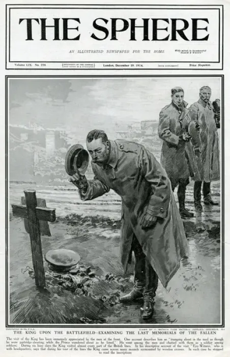 Framed Print : King George V examining memorials on the battlefield Framed Print : King George V examining memorials on the battlefield