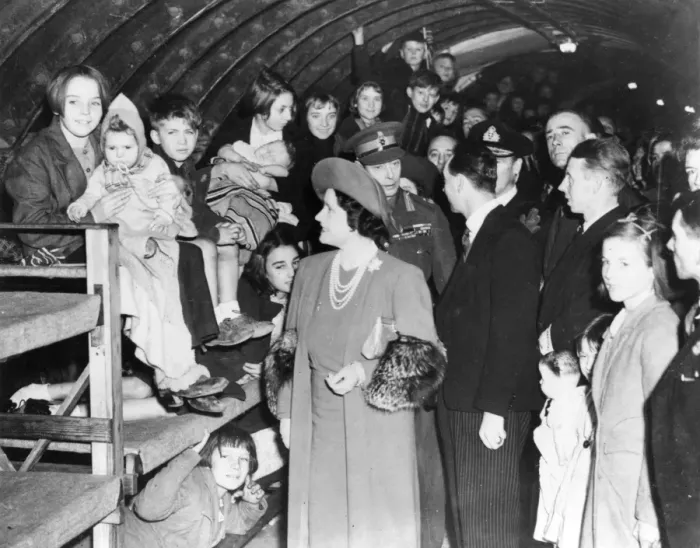 Framed Print : King and Queen visiting children in Underground shelters Framed Print : King and Queen visiting children in Underground shelters
