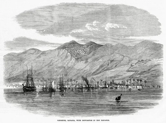 Framed Print : KINGSTON with Newcastle on the hillside in the distance Date: 1865 Framed Print : KINGSTON with Newcastle on the hillside in the distance Date: 1865