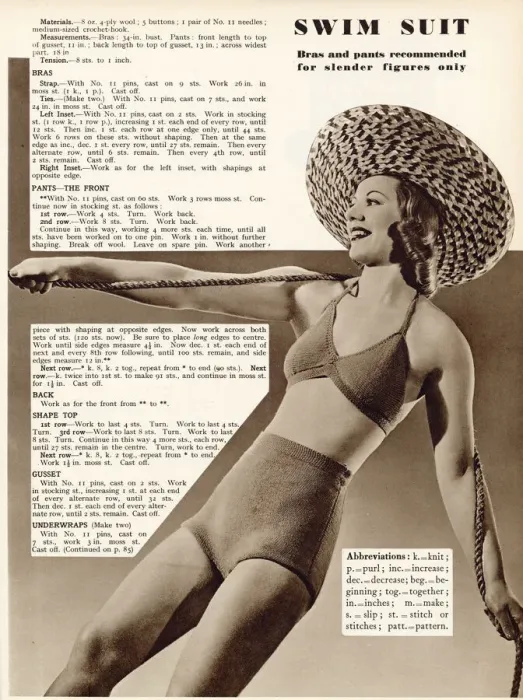 Framed Print : Knitted swim wear 1940