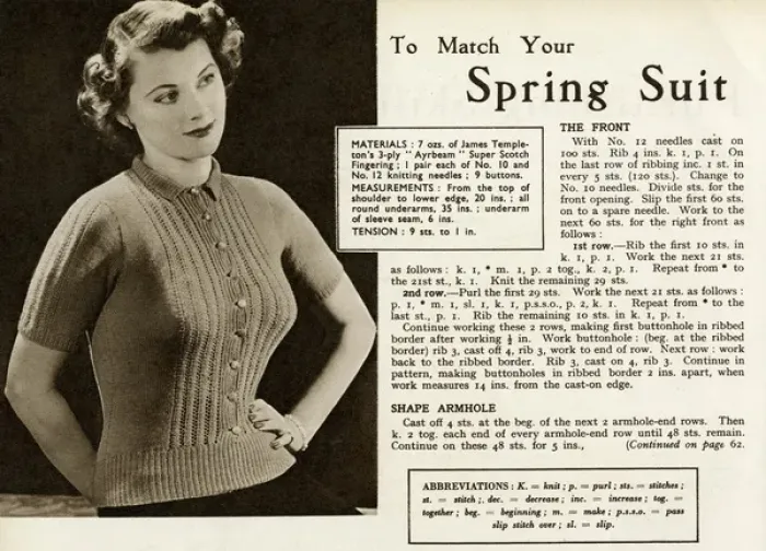 Framed Print : Knitting pattern 1949