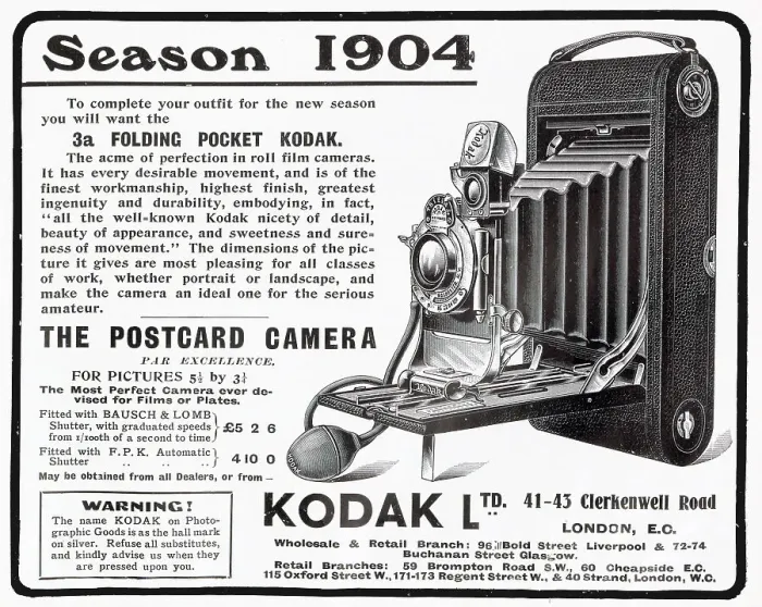 Framed Print : Kodak compact folding camera with roll film. Date: 1904