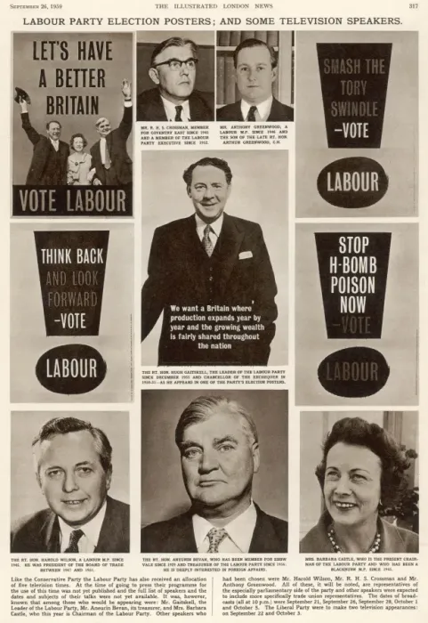 Framed Print : Labour Party election posters and television speakers Framed Print : Labour Party election posters and television speakers