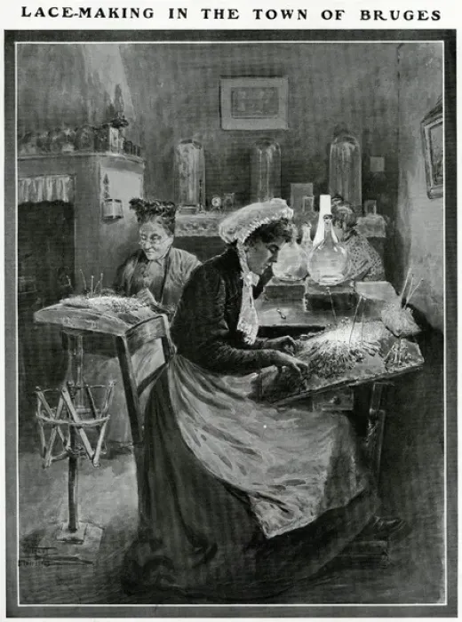 Framed Print : Lace-Making in the town of Bruges, Belgium 1907 Framed Print : Lace-Making in the town of Bruges, Belgium 1907