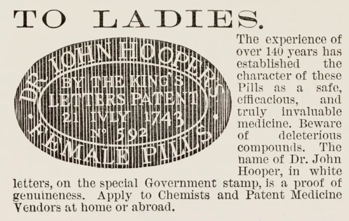 Framed Print : To Ladies. Advert for Dr John Hoopers Female Pills. Date: 1886