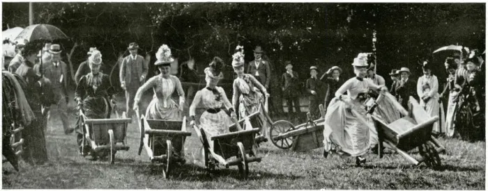 Framed Print : Ladies wheelbarrow race at Bad Homburg, 1882