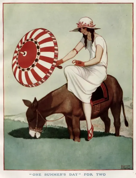 Framed Print : Lady and Donkey ride through a lush meadow