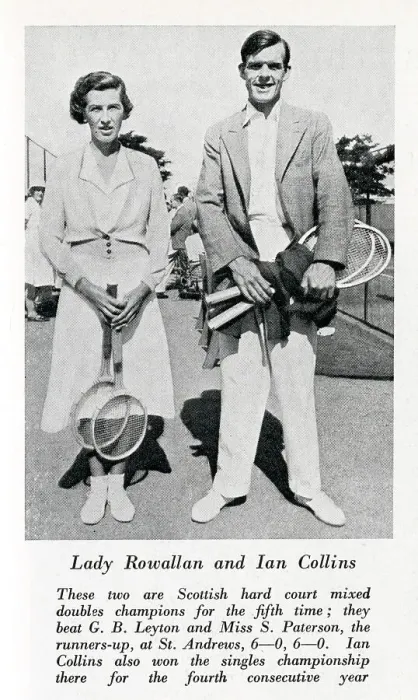 Framed Print : Lady Rowallan and Ian Collins - Scottish hard court mixed doubles Champions for the 5th time. Collins also won the singles competition for the 4th time. Date: 1935 Framed Print : Lady Rowallan and Ian Collins - Scottish hard court mixed doubles Champions for the 5th time. Collins also won the singles competition for the 4th time. Date: 1935