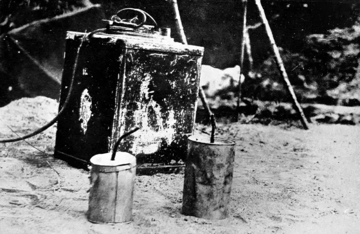 Framed Print : A land mine and emergency hand grenades captured from German troops Framed Print : A land mine and emergency hand grenades captured from German troops