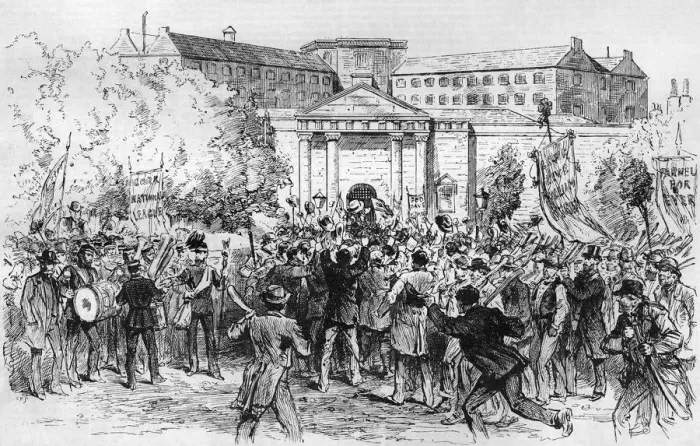 Framed Print : Land League Agitation: mob protests outside Cork Jail, 1887 Framed Print : Land League Agitation: mob protests outside Cork Jail, 1887