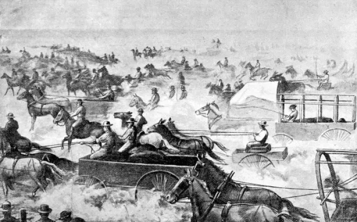 Framed Print : A Land-rush in the United States. A Minute after the signal Framed Print : A Land-rush in the United States. A Minute after the signal