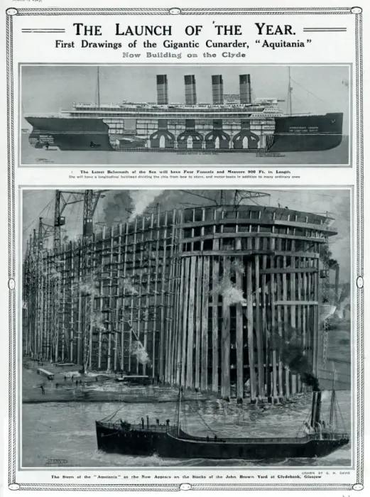 Framed Print : Launch of Cunarder, Aquitania, by G. H. Davis Framed Print : Launch of Cunarder, Aquitania, by G. H. Davis
