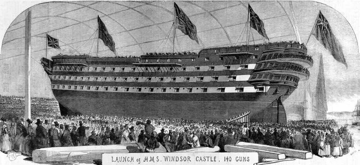 Framed Print : Launch of HMS Windsor Castle, September 1852 Framed Print : Launch of HMS Windsor Castle, September 1852