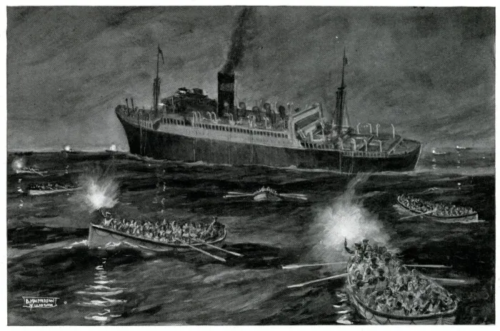 Framed Print : Lifeboats watching the Athenia as it sinks, Sept 1939 Framed Print : Lifeboats watching the Athenia as it sinks, Sept 1939