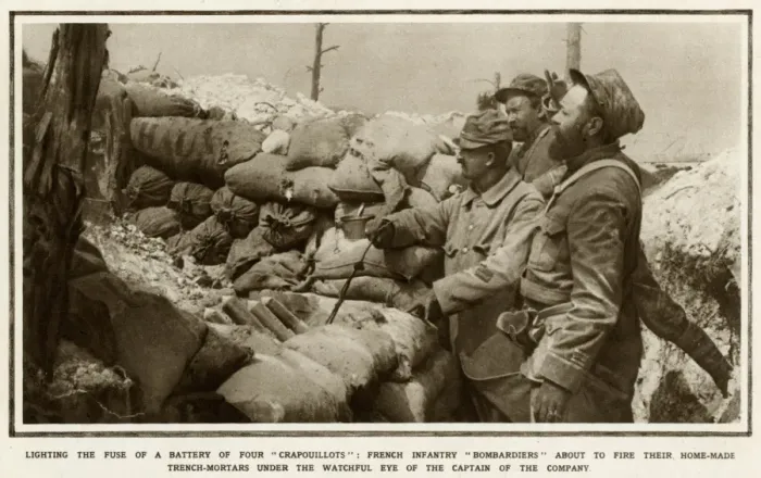 Framed Print : Lighting the fuse of a battery of four crapouillots 1915