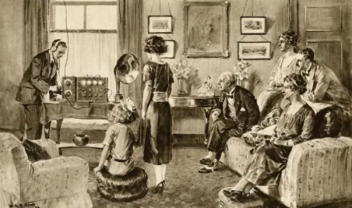 Framed Print : Listening to music transmitted by wireless from Holland Framed Print : Listening to music transmitted by wireless from Holland