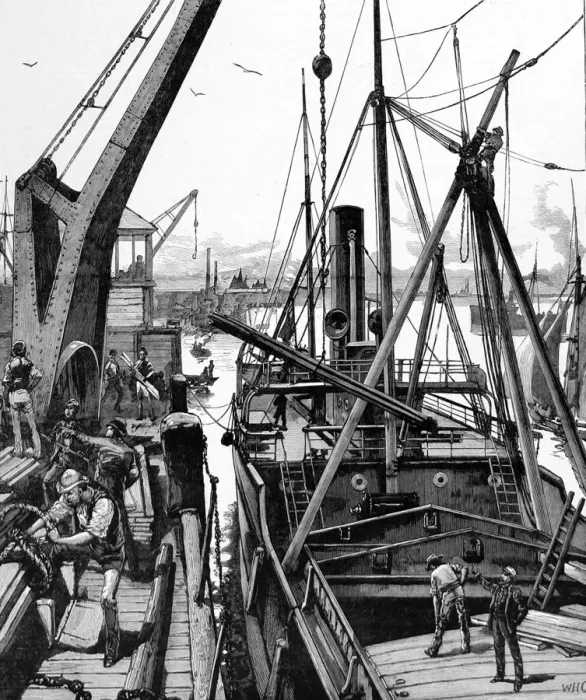 Framed Print : Loading a Steamship, Woolwich, 1884 Framed Print : Loading a Steamship, Woolwich, 1884
