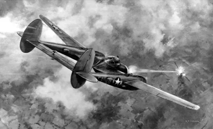 Framed Print : Lockheed P-38 Lightning in action; Second World War, 1944