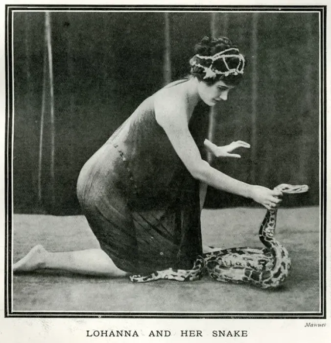 Framed Print : Lohanna and her snake 1912 Framed Print : Lohanna and her snake 1912