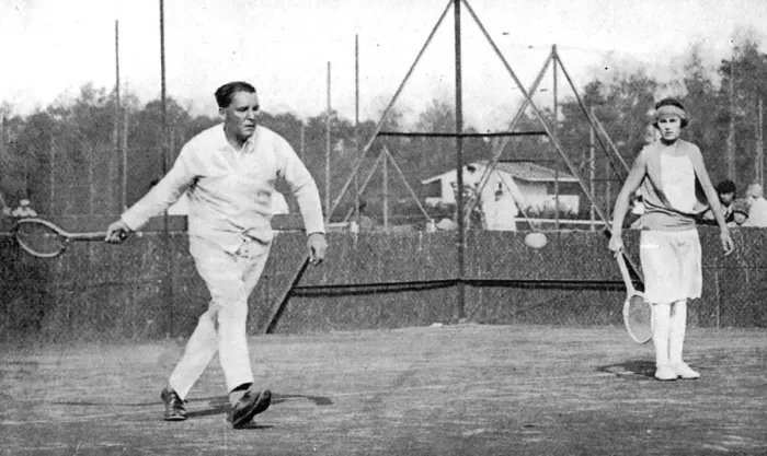 Framed Print : Lord Birkenhead playing tennis with Lili de Alvarez Framed Print : Lord Birkenhead playing tennis with Lili de Alvarez