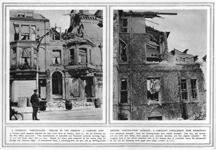 Framed Print : Lowestoft bombardment - damaged buildings, 1916