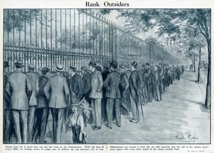 Framed Print : Lunchtime scene on the Embankment, London, WW1