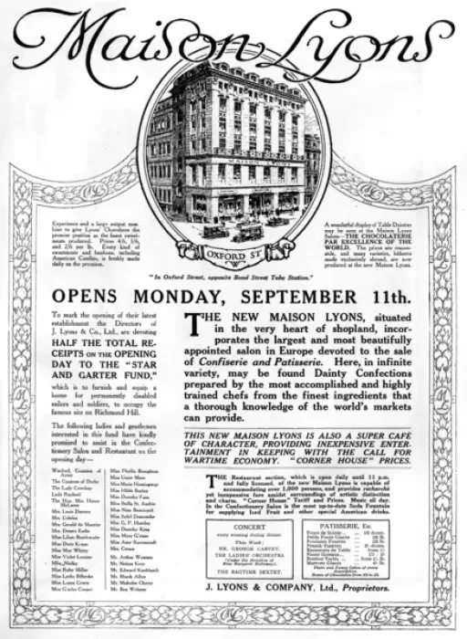 Framed Print : Lyons Corner House advertisement, 1916 Framed Print : Lyons Corner House advertisement, 1916