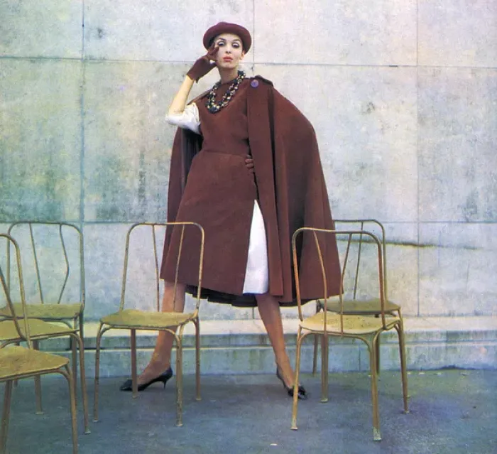 Framed Print : Madame Gres cape and dress, 1961 Framed Print : Madame Gres cape and dress, 1961