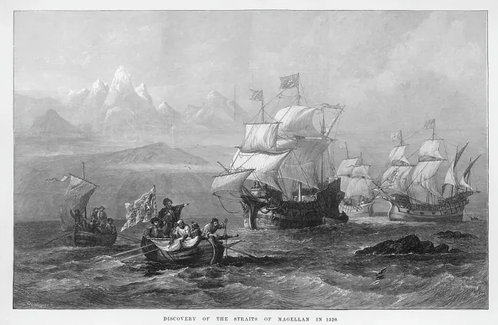 Framed Print : MAGELLAN. Fernao de Magalhaes discovers the Straits of Magellan