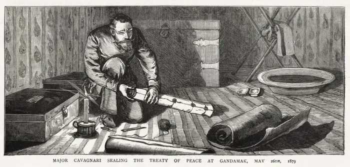Framed Print : Major Cavagnari sealing the treaty of peace at Gandamak, 26th May 1879 Framed Print : Major Cavagnari sealing the treaty of peace at Gandamak, 26th May 1879