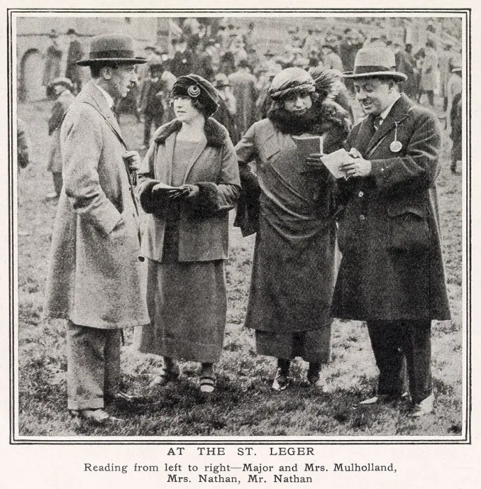 Framed Print : Major and Mrs Mulholland together with Mr and Mrs Nathan at the St. Leger horseracing event. Date: 1922 Framed Print : Major and Mrs Mulholland together with Mr and Mrs Nathan at the St. Leger horseracing event. Date: 1922