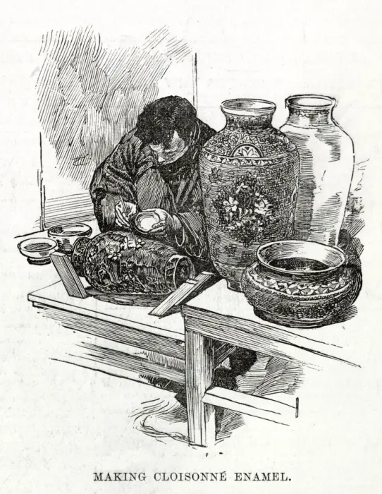 Framed Print : Making Cloisonne enamel - Japanese village in London Framed Print : Making Cloisonne enamel - Japanese village in London