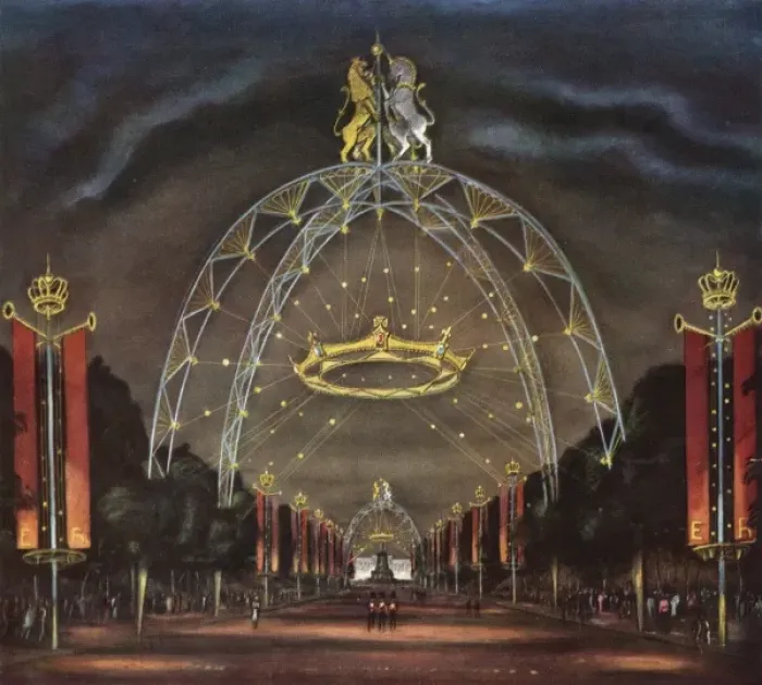 Framed Print : The Mall at night decorated for the Coronation, 1953