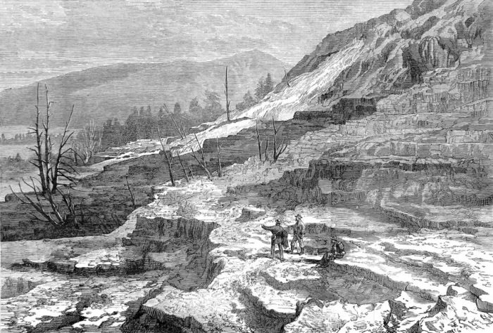 Framed Print : Mammoth Hot Springs, Gardiners River, Yellowstone, 1874 Framed Print : Mammoth Hot Springs, Gardiners River, Yellowstone, 1874
