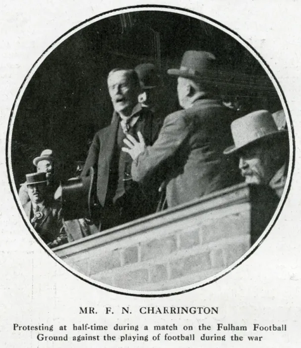 Framed Print : Man protesting against playing of football during WW1 Framed Print : Man protesting against playing of football during WW1